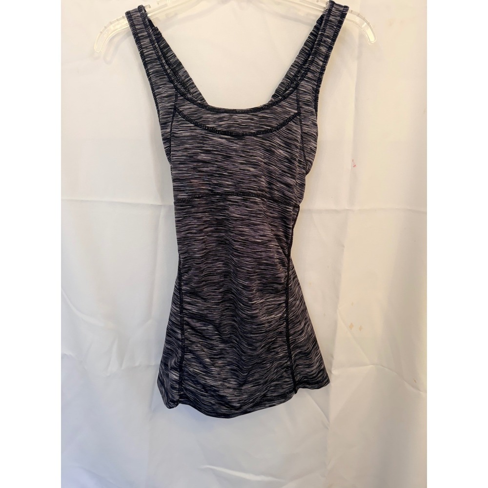 Space Dye Strappy Back Athletic Tank Top Built-In Bra Black White Yoga Gym Small